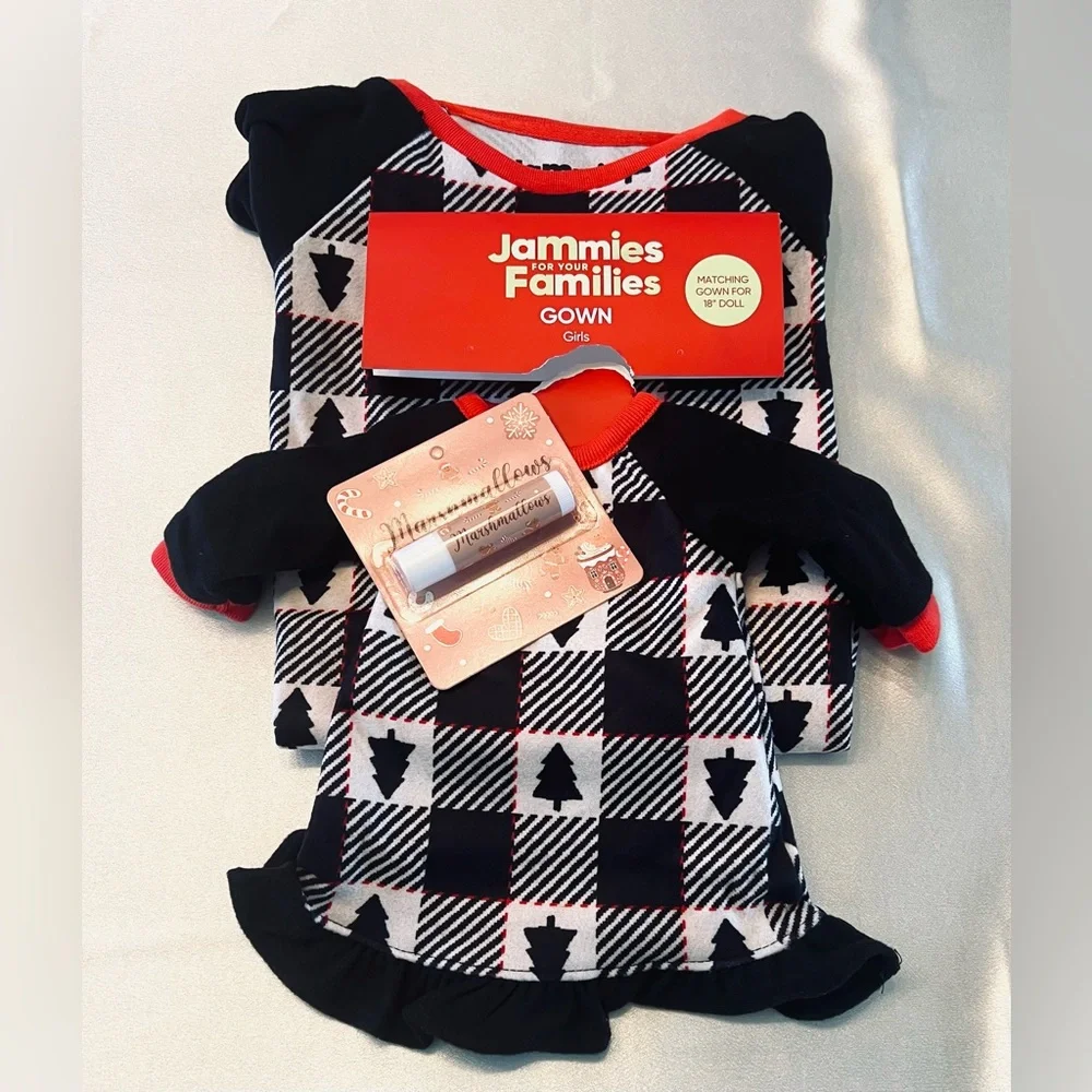 Festive Girl’s Winter Nightgown & Matching 18” Doll Gown Set